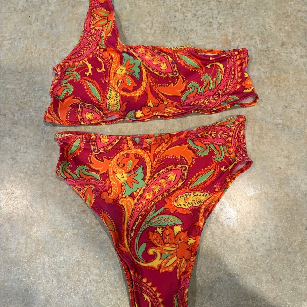Planet Disco Paisley One-Shoulder Festival Bikini Set Rave Outfit